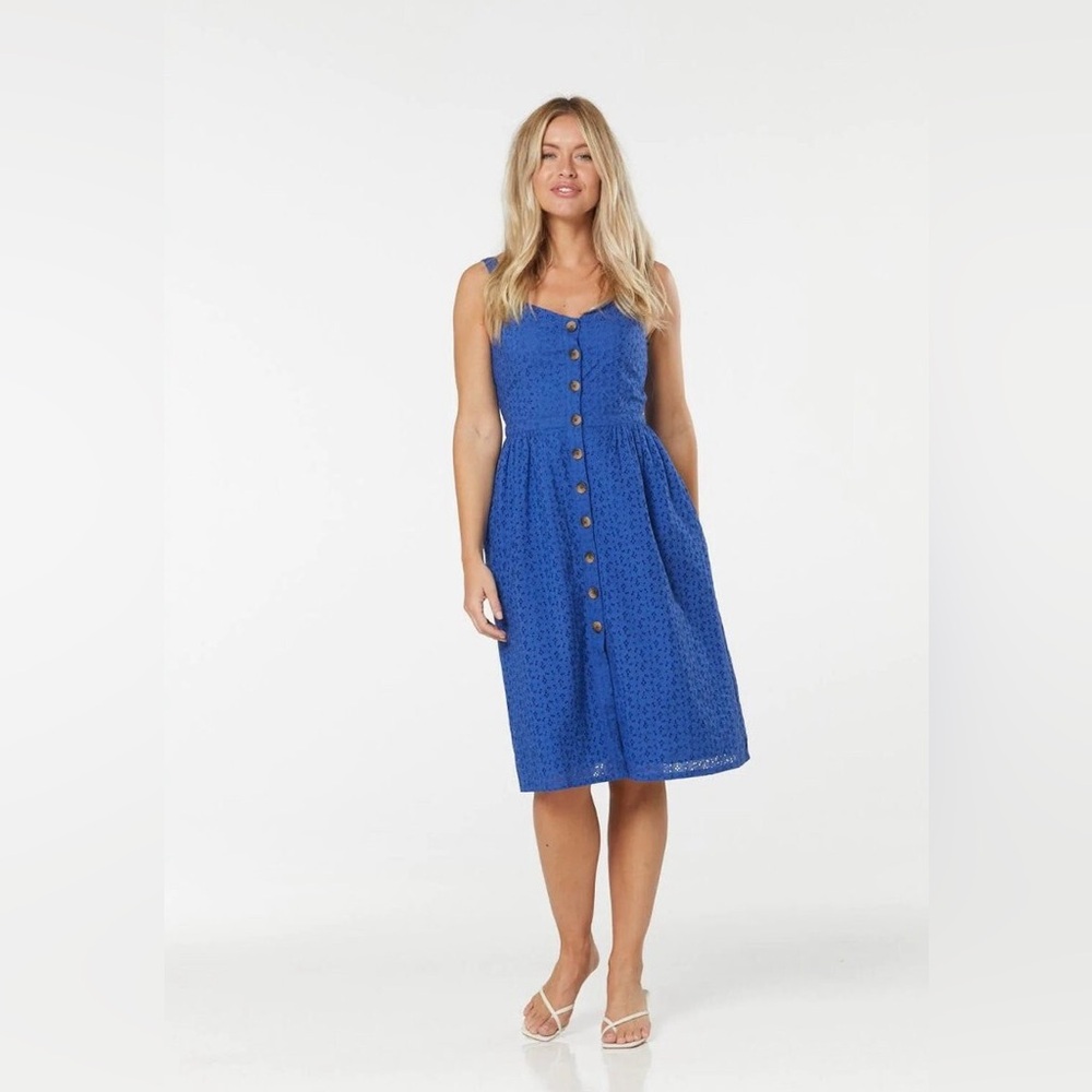 NWT Timeless London Remmy Anglais Dark  Blue Eyelet 100% cotton Dress,6 / small